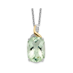 GEM AND HARMONY 5.79 Carat (Ctw) Quartz Oval Pendant Necklace In Sterling Silver With Chain In Green