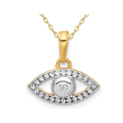 GEM AND HARMONY 14K And White Gold Evil Eye Charm Pendant Necklace With Chain In Yellow