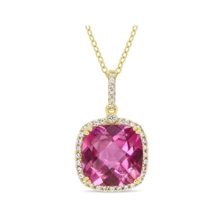 GEM AND HARMONY 8.36 Carat (Ctw) Pink Topaz And White Sapphire Dangle Pendant Necklace In Sterling Silver With Chain In Yellow
