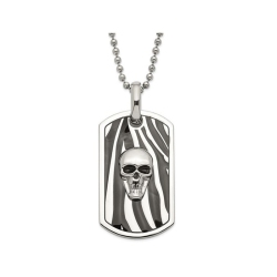GEM AND HARMONY Mens Stainless Steel Enamel Skull Dog Tag Pendant Necklace With Chain In Black