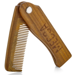 MEDCA Folding Wooden Comb - 100% Solid Beech Wood - Fine Tooth Pocket Sized Beard, Mustache, Head Hair Brush Combs for Men \w Any Hair Types