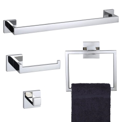 NIERBO 4 Pieces Polished Chrome Bathroom Hardware Set, Includes 23.6 Inch Towel Bar, Towel Ring, Toilet Paper Holder, Robe Hook, Stainless Steel
