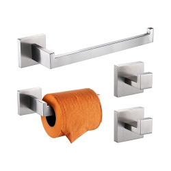 NIERBO 4 Pieces Brushed Nickel Bathroom Hardware Set, Includes Hand Towel Holder, Toilet Paper Holder, 2 Robe Hook, Stainless Steel, Wall Mounted