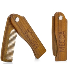 MEDCA Folding Wooden Comb - 2-Pack, Solid Sandalwood Construction - Fine Tooth Pocket Sized Beard, Mustache, Head Hair Brush Combs for Men for All