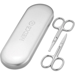 MEDCA Stainless Steel Grooming Scissors - Eyebrow Scissor, Beard & Mustache Trimming Set Small Curved & Rounded Tip Facial Hair Trimmer Kit for A
