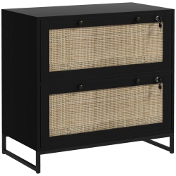 VINSETTO 2-Drawer Filing Cabinet With Lock, Rattan File Cabinet With Adjustable Hanging Bar for Letters, A4 And Legal Size Papers In Black