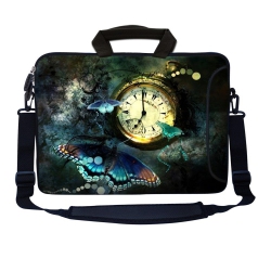 LSS 17.4 Inch Laptop Sleeve Bag Notebook \w Extra Side Pocket, Soft Carrying Handle & Removable Shoulder Strap for 16" 17" 17.3" 17.4" - Clock