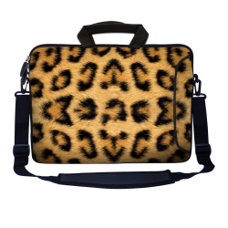 LSS 15.6 Inch Laptop Sleeve Bag Notebook \w Extra Side Pocket, Soft Carrying Handle & Removable Shoulder Strap for 14" 15" 15.4" 15.6" - Leopard