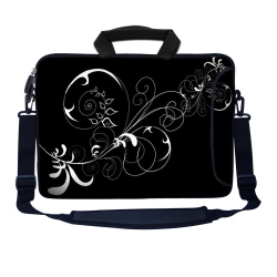 LSS 13.3 Inch Laptop Sleeve Bag Notebook \w Extra Side Pocket, Soft Carrying Handle & Shoulder Strap for 12" 12.1" 13" 13.3" - Vines Black And