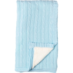 BABY MODE Signature Cable Knit Sherpa Blanket - In Blue