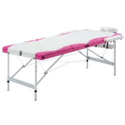 VIDAXL 3-Zone Foldable Massage Table Aluminium And Pink In White