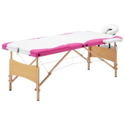 VIDAXL Foldable Massage Table 3 Zones Wood And Pink In White