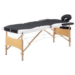 VIDAXL Foldable Massage Table 3 Zones Wood Black And In White