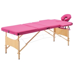 VIDAXL Foldable Massage Table 3 Zones Wood In Pink