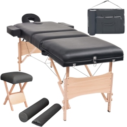 VIDAXL 3-Zone Folding Massage Table And Stool Set 10 Cm Thick In Black