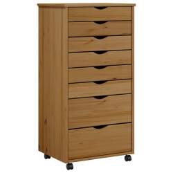 VIDAXL Moss 8-Drawer Chest With Wheels, Solid Pinewood, 20.9"x15.4"x40.6", Honey In Brown