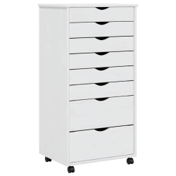 VIDAXL Moss 8-Drawer Chest With Wheels, Solid Pinewood, 20.9"x15.4"x40.6" In White