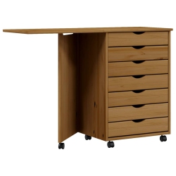 VIDAXL Moss 7-Drawer Chest With Desk & Wheels, Solid Pinewood, 41.5"x15.4"x29.3", Honey In Brown