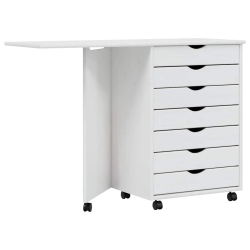 VIDAXL Moss 7-Drawer Chest With Desk & Wheels, Solid Pinewood, 41.5"x15.4"x29.3" In White