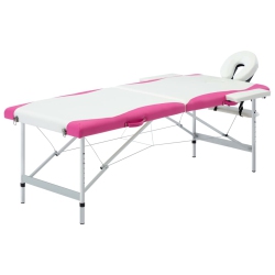 VIDAXL 2-Zone Foldable Massage Table Aluminium And Pink In White