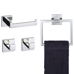 NIERBO 4-Piece Polished Chrome Bathroom Hardware, Towel Ring, Toilet Paper Holder, 2 Towel Hook, Stainless Steel, Wall Mounted