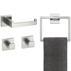 NIERBO 4-Piece Brushed Nickel Bathroom Hardware, Towel Ring, Toilet Paper Holder, 2 Towel Hook, Stainless Steel, Wall Mounted