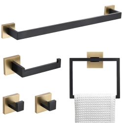 NIERBO 5 Pieces Matte And Brushed Gold Stainless Steel Bathroom Hardware Set, Includes 23.6 Inch Towel Bar, 1 Towel Ring, 1 Toilet Paper Holder, 2