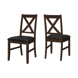 MYNE Set Of 2X 37" Cross-Back Dining Chairs In Solid Wood And Black Leather Look In Brown