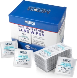 MEDCA Lens Cleaning Wipes - [210 Pack] Pre Moistened Cleansing Cloths And Individually Wrapped Eyeglass Cleaner Wipe Pads for Phones, Tablet Screens