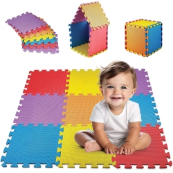 MEDCA Floor Mat 10-Tile Exercise Mat Solid Foam Eva Playmat Kids Safety - 10-PCs Of (1) Random Solid Color, Receive Either Red, Blue, Green, Yellow