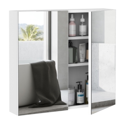 KLEANKIN Bathroom Mirror Cabinet, 24" X 22" Metal Medicine Cabinet, Wall-Mounted Bathroom Cabinet With Double Doors In White
