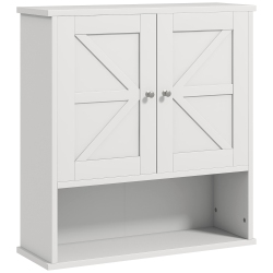 KLEANKIN Farmhouse Bathroom Wall Cabinet, Wall-Mounted Medicine Cabinet With Open Shelf, Adjustable Shelf, And Storage Cabinet for Laundry Room