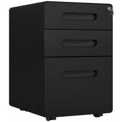 VINSETTO Metal Mobile Filing Cabinet With 3 Drawers And Lock, Under Desk Vertical File Cabinet On Wheels for Legal, A4, Letter Size for Home Office