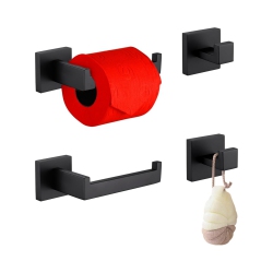 NIERBO 4-Pieces Matte Stainless Steel Bathroom Hardware Set, 2 Toilet Paper Holder, 2 Towel Hook, for Bathroom, Kitchen, Wall Mounted In Black