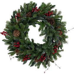 NORTHLIGHT 30" Berries And Pine Cones Christmas Wreath, Unlit In Red