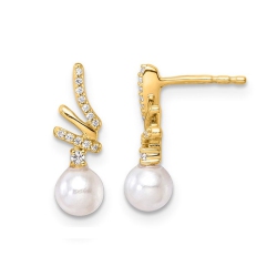 GEM AND HARMONY 10K Gold Freshwater Cultured Pearl Earrings With Diamonds In Yellow