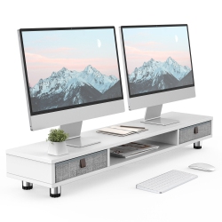 FENGE Monitor Stand, Dual Monitor Stand With 2 Drawers, Monitor Riser for 2 Monitors