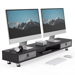FENGE Monitor Stand, Dual Monitor Stand With 2 Drawers, Monitor Riser for 2 Monitors