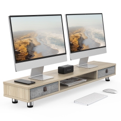 FENGE Monitor Stand, Dual Monitor Stand With 2 Drawers, Monitor Riser for 2 Monitors