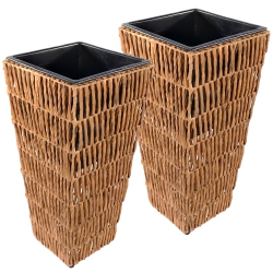 SUNNYDAZE DECOR Sunnydaze 11 In Hyacinth Poly-Wicker Planter - Barley - Set Of 2