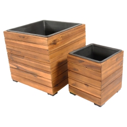 SUNNYDAZE DECOR Sunnydaze 2-Piece Square Wood Planter Box With Liner - In Light Brown