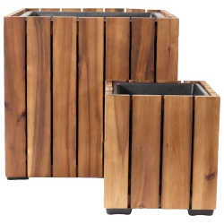 SUNNYDAZE DECOR Sunnydaze 2-Piece Square Wood Planter Box With Liner - In Light Brown
