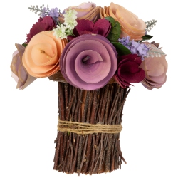 NORTHLIGHT Wooden Floral Artificial Spring Bouquet - 9.5" - Wine And Purple In Red