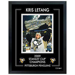 Frameworth Pittsburgh Penguins: Kris Letang 2009 Stanley Cup-V Framed Signed Photo (16x20")