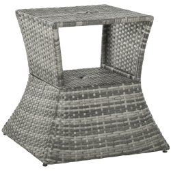 OUTSUNNY Rattan Wicker Outdoor Coffee Table, All Weather Side Table \w Umbrella Hole, 2 Tier Storage Shelf, 21.3" Square End Table for Patio
