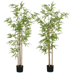 HOMCOM 6Ft Set Of 2 Artificial Bamboo With Pot, Indoor Fake Plants for Home Office Living Room Decor