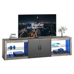 BESTIER 70 Inch Led Tv Stand for 75 Inch Tv Large Entertainment Center Gaming \w Adjustable Glass Shelves Two Cabinets Modern Tv Console for Living