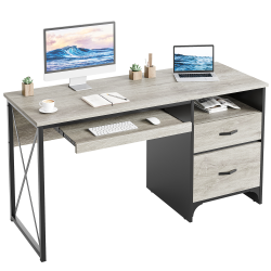 BESTIER Industrial Desk With Storage Drawers 55 Inch Writing Study Computer Table Workstation With Keyboard Tray for Home Office, Light Oak In Gray