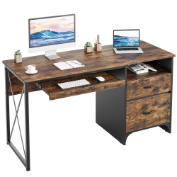 BESTIER Industrial Desk With Storage Drawers 55 Inch Writing Study Computer Table Workstation With Keyboard Tray for Home Office, Rustic In Brown