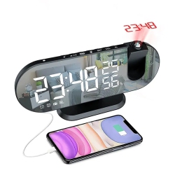 NAVOR Led Digital Alarm Projection Clock Fm Radio \w USB Charging Port, Dual Alarm & Snooze, Temperature & Humidity Display, Dimmer, Timer
